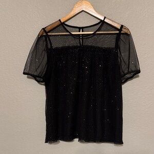 J. Crew Black Sheer Blouse with Glitter